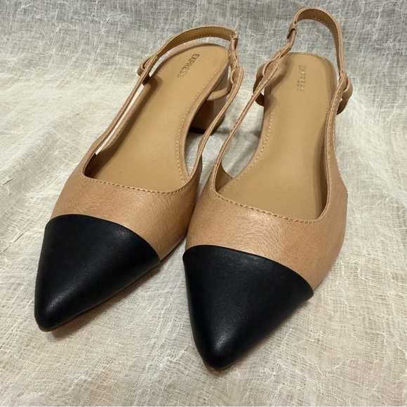 Express Shoes - Express Tan and Black Women's Slingback Shoes Size 8